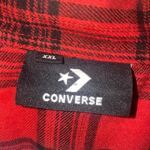 Converse Red Plaid Flannel Shirt XXL Chuck Taylor All-Star Logo - Picture 3 of 4